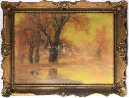 Kézdi Kovács László (1864-1942): Őszi táj. Olaj, vászon, jelezve balra lent, apró sérülésekkel. Dekoratív, sérült fakeretben, 60×80 cm