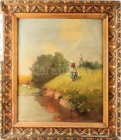 Neogrády Antal (1861-1942): Libapásztorlány. Olaj, vászon, jelezve balra lent: Neogrády A. 60x50 cm. Hátoldalán BÁV címkével és árcédulával 1991-ből. Dekoratív, sérült fakeretben.