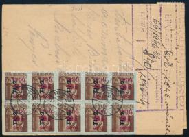 1946.04.09. Távolsági levél (Kézbesítési -ív) 20 db Tl.2. bélyeggel feladva "PÓCSAJ" - Nyí...