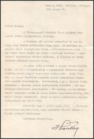 1952 Estoril, Casa S. José, 1952. január 25., vitéz nagybányai Horthy Miklós (1868-1957) gépelt leve...