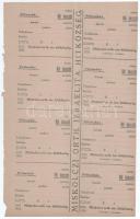 1924. "Miskolci orth. izr. hitközség / Pótimaház" női imaszékre szóló bárca, kitöltetlen, ellenőrzőszelvénnyel, perforált ívben, ortodox izraelita hitközség (összesen 4 pár) / Hungary 1924. "Orthodox Jewish Congregation of Miskolc / Alternative prayer house" paper token for a women's prayer chair, blank, with a check slip, in a perforated sheet (4 pairs in total)