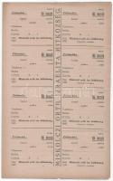 1925. "Miskolci orth. izr. hitközség / Pótimaház" női imaszékre szóló bárca, kitöltetlen, ellenőrzőszelvénnyel, perforált ívben, ortodox izraelita hitközség (összesen 8 pár) / Hungary 1925. "Orthodox Jewish Congregation of Miskolc / Alternative prayer house" paper token for a women's prayer chair, blank, with a check slip, in a perforated sheet (8 pairs in total)