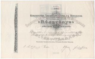 1895. Kolozsvár "Kolozsvári Takarékpénztár és Hitelbank Részvény-társaság" részvénye 200K-ról szelvényekkel, szárazbélyegzéssel T:F, szép papír