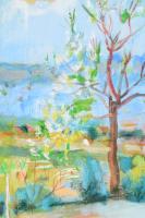 Mattioni Eszter (1902-1993): Virágzó fa, 1950-es évek. Olaj, vászon. Jelzett. Hátoldalán Képcsarnok ...