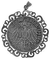 Német Birodalom / Bajorország 1907D 5M Ag "Ottó" fém foglalatban (br.34,16g) T:XF patina
...