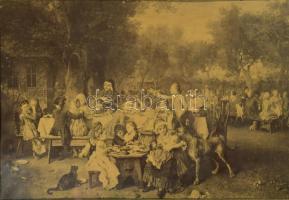 Régi fénnyomatú életkép, festmény másolat, Dekoratív, üvegezett fakeretben. 31×44,5 cm. A keret küld...