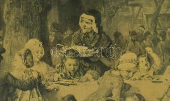 Régi fénnyomatú életkép, festmény másolat, Dekoratív, üvegezett fakeretben. 31×44,5 cm. A keret küld...