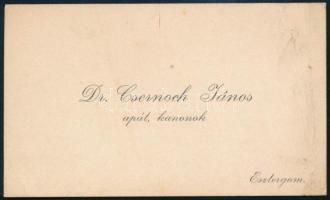 cca 1900 Csernoch János (1852-1927) apát, kanonok, későbbi esztergomi érsek, bíboros-hercegprímás névjegykártyája, aláírás és bejegyzés nélkül, kissé foltos, egyik sarkán törésnyommal, 6x10 cm