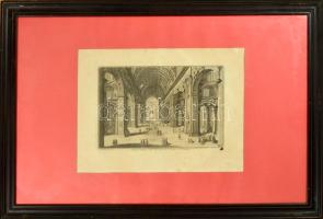 Giovanni Battista Piranesi metszete alapján: A vatikáni Szent Péter Bazilika belseje. Rézmetszet. 31x21 cm Üvegezett kertetben Interior view of St. Peter's Basilica in the Vatican, after "Vedute di Roma" (Roman Views) Giovanni Battista Piranesi ca. 1748 In glazed frame