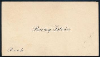 cca 1900-1940 Bárczy István (1866-1943), politikus, jogász, Budapest polgármestere, majd főpolgármestere névjegykártyája, aláírás és bejegyzés nélkül, 5x9 cm
