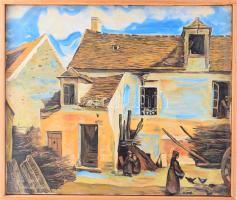 Figielb Piotr jelzéssel, Corot után: Utcai jelenet. Olaj, vászon. Fakeretben. 46x55 cm.