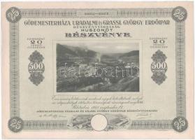 1942. Palotailva "Gödemesterháza Uradalmi és Grassl György Erdőipar Részvénytársaság" 25 részvénye egyenként 20P-ről, szárazpecséttel és szelvényekkel T:AU, sarokhajlás