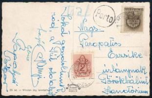 1943 Képeslap Templom 3f bérmentesítéssel, Barnaportó 2f portózással "KECSKEMÉT" - "TÖRÖKBÁLINT"