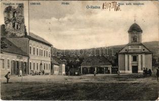 1907 Óradna, Alt-Rodna, Radna veche, Rodna; Templom romok 1200-ból, Fő tér, római katolikus templom, Polgári Kör, Karácsonyi Simon, Karácsonyi János üzlete és saját kiadása / church ruins from 1200, main square, Roman Catholic church (EK)
