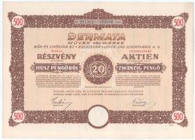 1941. Kolozsvár "Dermata Művek - Bőr- és Cipőgyár R.T." 500 részvénye egyben, egyenként 20P-ről, szelvényekkel és szárazpecséttel T:AU