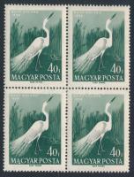 1959 Madarak (II.) 40f négyestömb, benne "A betű szárán fehér folt" lemezhiba