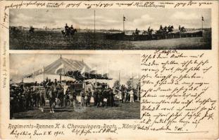 1903 A 4. könnyűlovassági ezred / Regiments-Rennen 4. Chevaulegers-Regiment ,,König". Einlauf, Tribünen-Sprung. Verlag J. J. Brack / German 4th Royal Bavarian Chevau-légers "King" soldiers (fl)