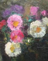 Jelzés nélkül (Moldován István?): Csendélet szoborral. Olaj, karton. Hátoldalán Képcsarnok Vállalat ...