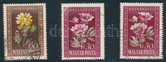 1950 Virág sor 3 értéke színelcsúszásokkal
