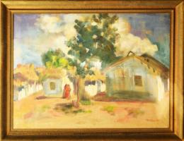 Tóbiás György (1902-1968): Napfényes utca, 1941. Olaj, vászon. Jelezve jobbra lent. Dekoratív fakeretben. 75x100 cm. KIZÁRÓLAG SZEMÉLYES ÁTVÉTEL, NEM POSTÁZZUK / ONLY PERSONAL COLLECTION IN OUR OFFICE!
