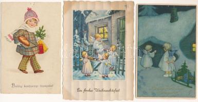 11 db RÉGI üdvözlő képeslap, főleg karácsonyi és újévi / 11 pre-1945 greeting art postcards, mainly ...
