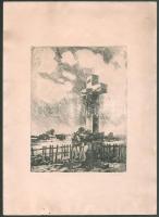 Pásztor jelzéssel: Ima az útszéli keresztnél. Rézkarc, papír. Lap alján néhány kevés apró folttal. 20x15,5 cm.