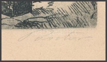 Pásztor jelzéssel: Ima az útszéli keresztnél. Rézkarc, papír. Lap alján néhány kevés apró folttal. 2...