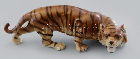 Porcelán tigris, jelzés nélkül, hibátlan, h: 27 cm