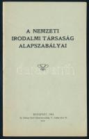 1914 A Nemzeti Irodalmi Társaság alapszabályai. Bp., 1914, Ifj. Kellner Ernő-ny., 16 p. Kiadói tűzött papírkötés, jó állapotban.