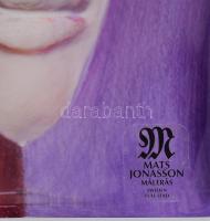 Mats Jonasson (svéd, 1945-): Ólomkristály asztaldísz a Maszk sorozatból, színezett, címkével és grav...