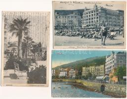Abbazia, Opatija - 3 db RÉGI város képeslap vegyes minőségben: szálloda, sétány / 3 pre-1945 town postcards in mixed quality: hotel, Lungomare