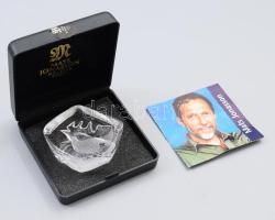 Mats Jonasson (svéd, 1945-): Ólomkristály asztaldísz, kakas díszítéssel, dobozában, jelzett, hibátlan, 6x6,5 cm