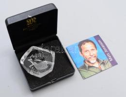 Mats Jonasson (svéd, 1945-): Ólomkristály asztaldísz, kakas díszítéssel, dobozában, jelzett, hibátlan, 6x6,5 cm