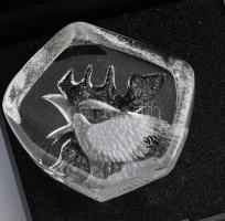 Mats Jonasson (svéd, 1945-): Ólomkristály asztaldísz, kakas díszítéssel, dobozában, jelzett, hibátla...