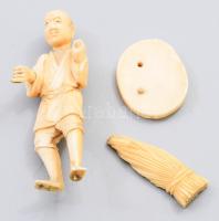 Okimono. Japán, cca 20. sz., sérüléssel, összerakandó, h: 9 cm