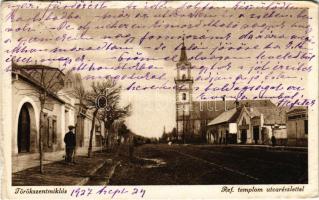 Törökszentmiklós, Református templom utcarészlettel, Takarékpénztár (EB)