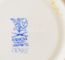 Kalocsai porcelán 2 darab csésze alátéttel és egy cukortartó, jelzett, hibátlan