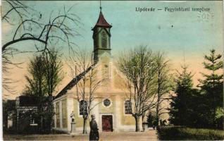 1915 Lipótvár, Újvároska, Leopoldov; Fegyintézeti templom. Vasúti levelezőlapárusítás 7847. / prison church + "ODERBERG - GALÁNTA - BUDAPEST 362. D" vasúti mozgóposta bélyegző (ázott / wet damage)