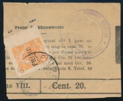 Fiume 1918 Hírlapbélyeg újságkivágáson, Bodor vizsgálójellel