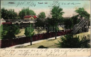 1915 Piski, Simeria; Vasúti híd, vasútállomás, vonat / railway bridge, railway station, train (ázott sarkak / wet corners)