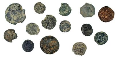 Római Birodalom vegyes, 14db-os gyengébb állapotú és/vagy töredékes érmetétel T:F,VG Roman Empire 14pcs coin lot in weaker or cracked condition C:F,VG