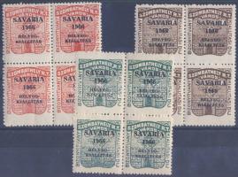 Szombathely városi okmánybélyegek felülnyomva az 1966 Savaria bélyegkiállítás alkalmából, 3 klf négyestömb