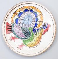 1989 Olasz dísztál pulyka mintával, jelzett, hibátlan, d: 24,5 cm