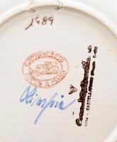 1989 Olasz dísztál pulyka mintával, jelzett, hibátlan, d: 24,5 cm