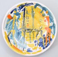 Iparművész dísztál, jelzett, d: 27 cm