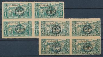 Debrecen II. 1920 segélybélyeg 1K és 2K négyestömbben, Bodor vizsgálójellel