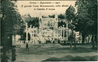 1911 Torino, Turin; Esposizione, Il grande Ponte Monumentale, nello sfondo il castello d'Acqua / International Exhibition, bridge, castle (EK)