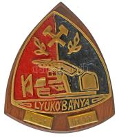 1977. "Lyukóbánya 1941 1977" öntött, részben festett bronz emlékplakett fa alapon (~104x123mm) T:VF