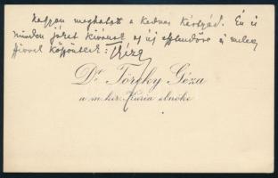 cca 1937-1944 töreki Töreky Géza (1873-1961) a M. Kir. Kúria elnökének névjegykártyája, rajta új évi jókívánságaival, aláírásával, 7x11 cm
