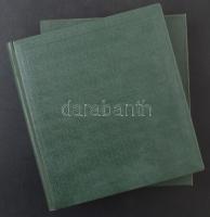 25 x 25 cm 10 vastag fekete lapos berakó benyomott Parlament mintával, tokkal sötétzöld színben, jó állapotban (benne kevés használt francia bélyeg)